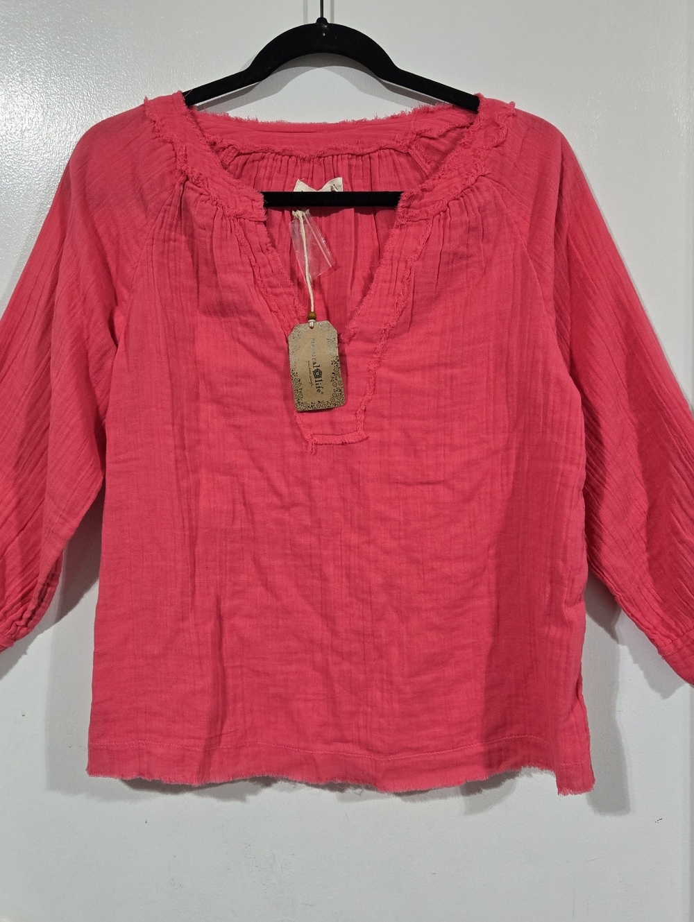 NATURAL LIFE Coral Pink Gauze Peasant Tunic Size S